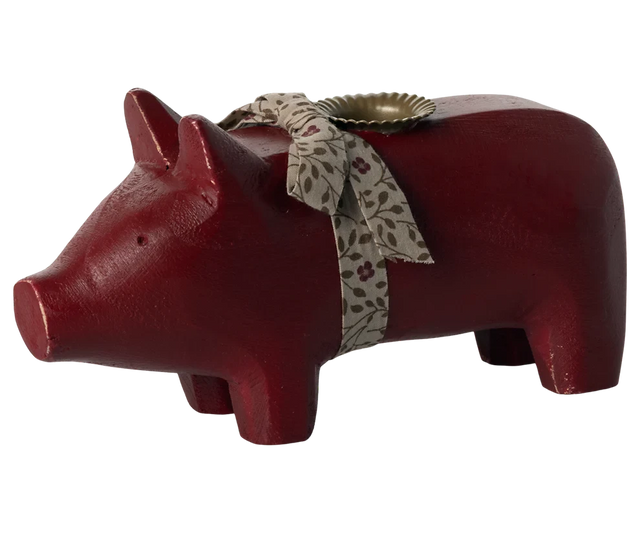 Maileg  Candle holder, Medium pig - Red