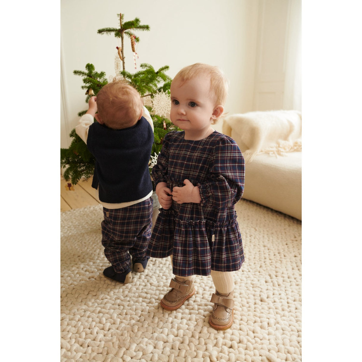 Wheat Navy Check Dress Fanny