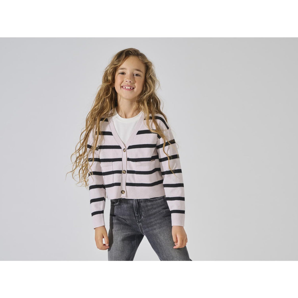 kids ONLY Birch Black Ama Stripe V-Neck Cardigan Strik