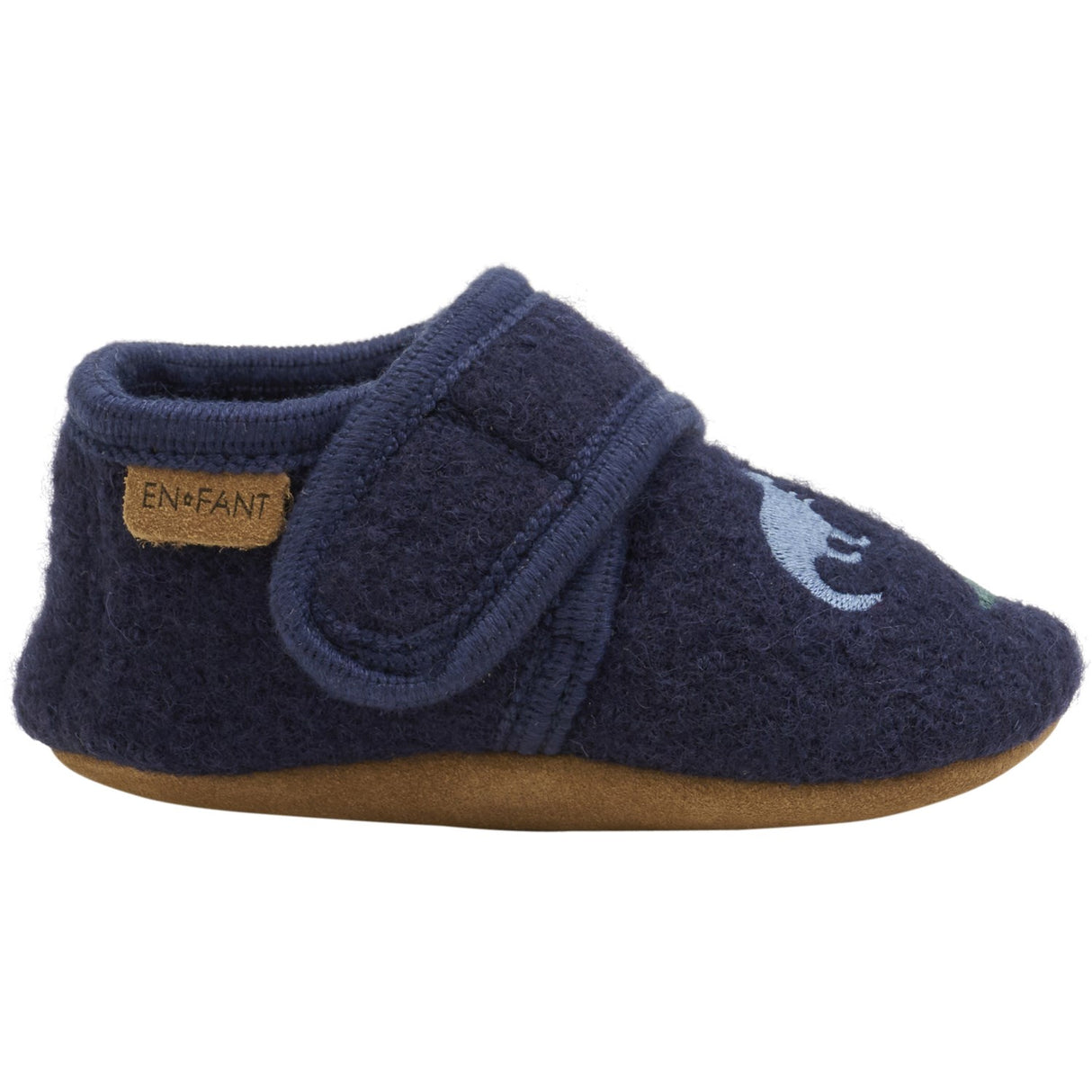 En Fant Navy Uld Slippers Med Broderi