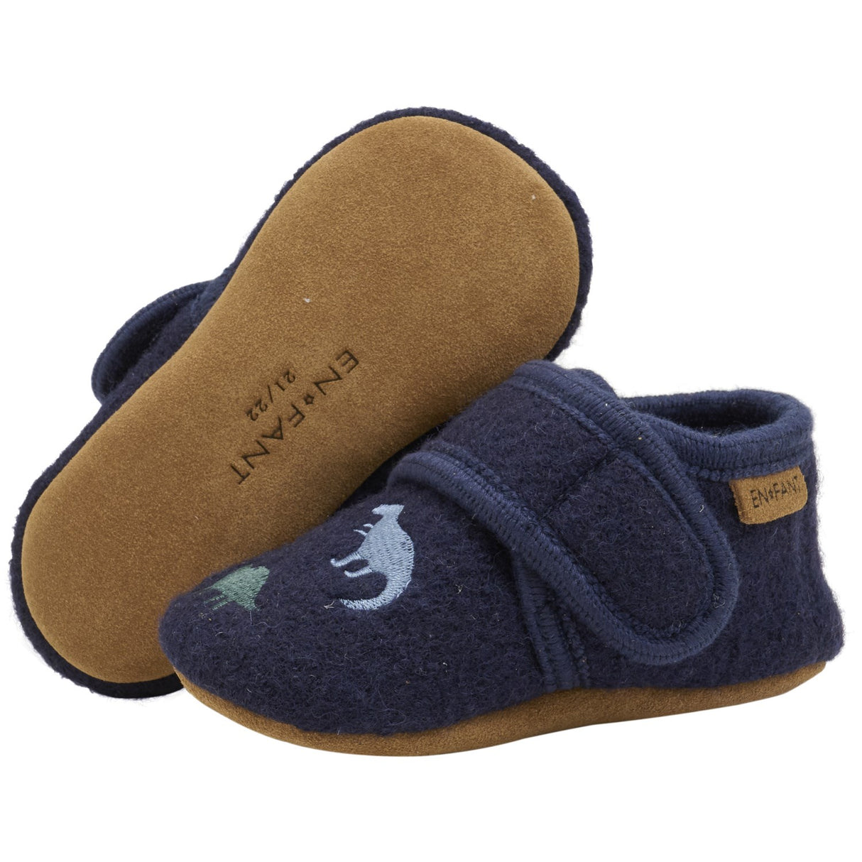 En Fant Navy Uld Slippers Med Broderi