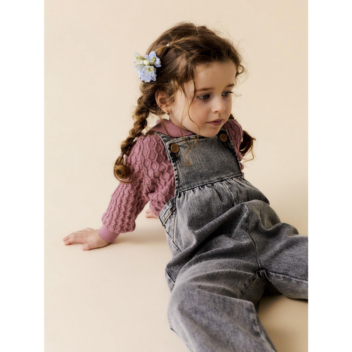 Lil'Atelier Light Grey Denim Tems Loose Denim Overalls