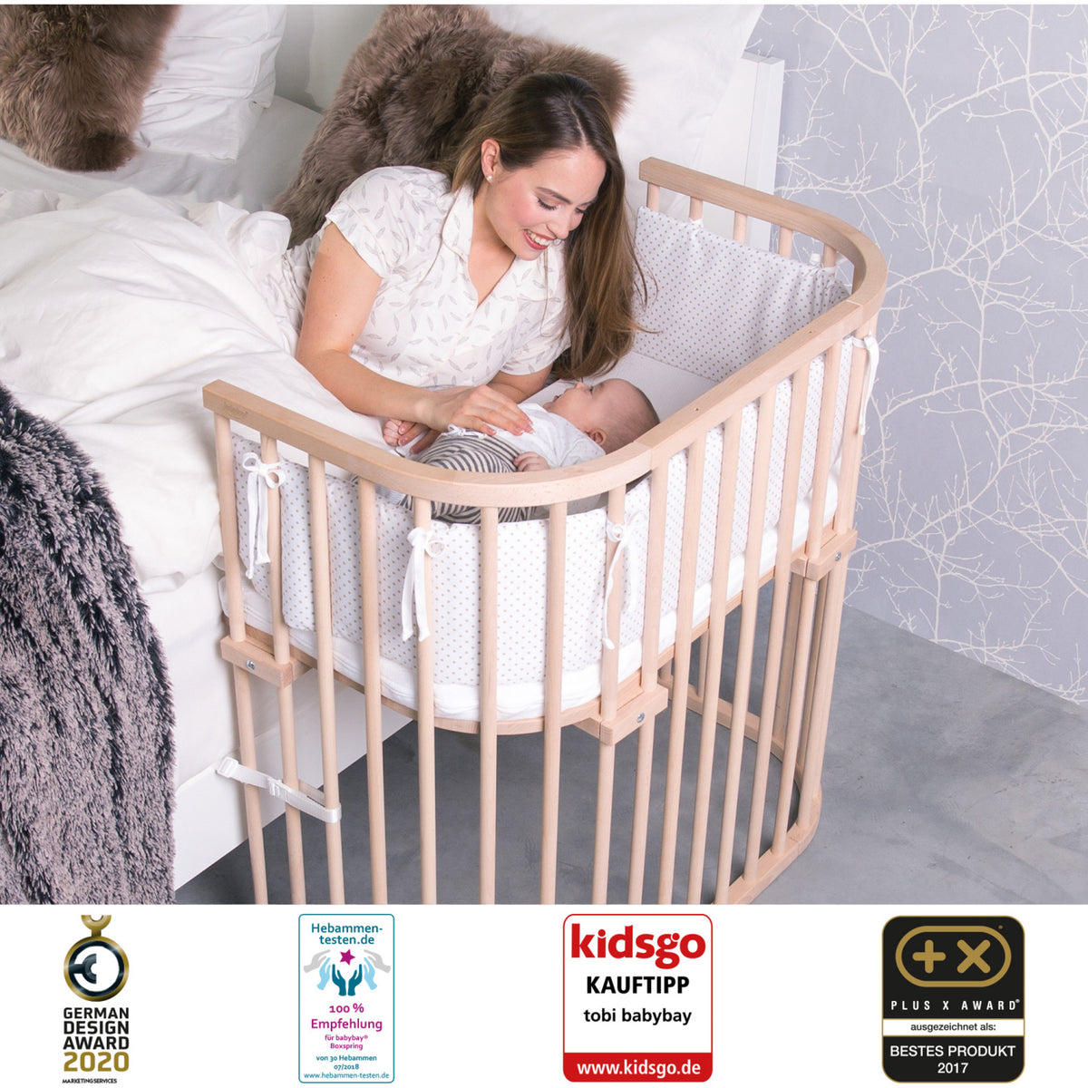babybay® Bedside Crib Natural Ubehandlet Boxspring Co-Sleeper Babyseng