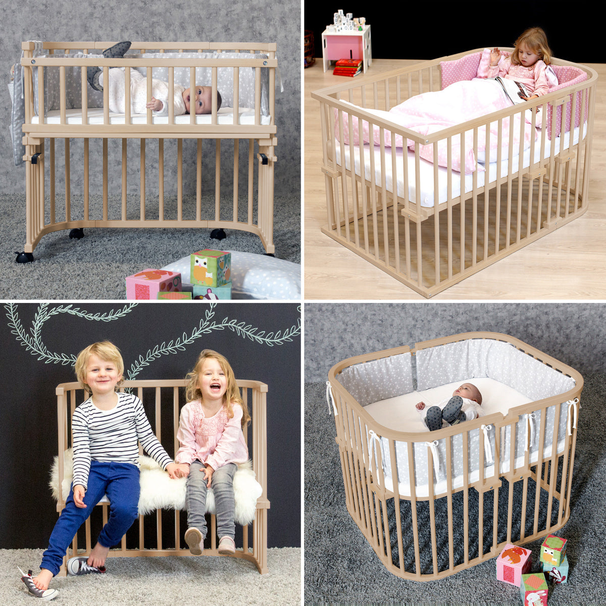 babybay® Bedside Crib Natural Ubehandlet Boxspring Co-Sleeper Babyseng