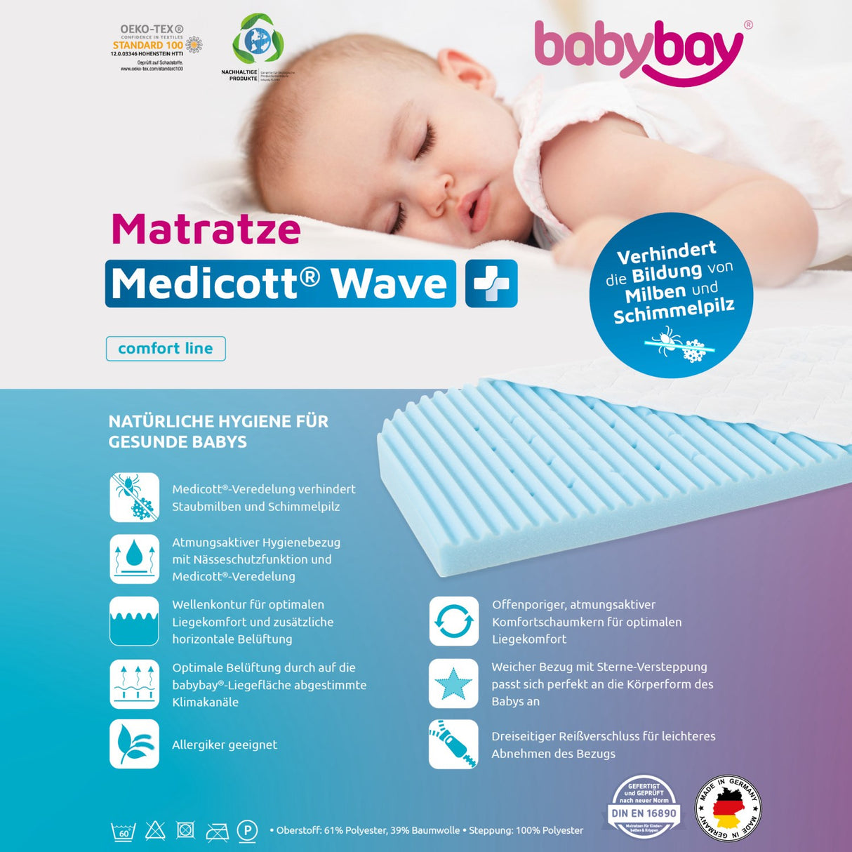babybay® Madrass Meditex® Wave Boxspring Xxl
