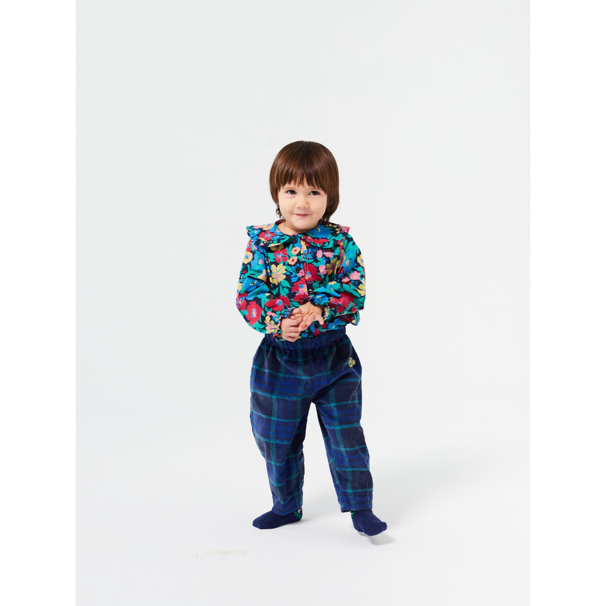 Bobo Choses Midnight Blue Baby Check Bc Velvet Baggy Bukser