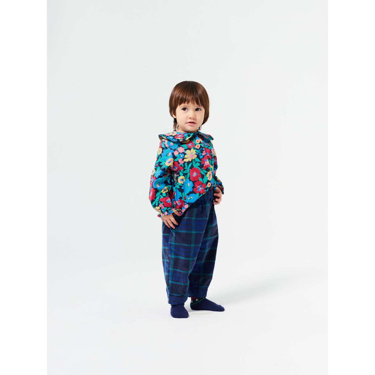 Bobo Choses Midnight Blue Baby Check Bc Velvet Baggy Bukser