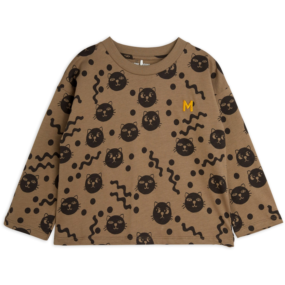 Mini Rodini Brown Squiggly Cats AOP Bluse