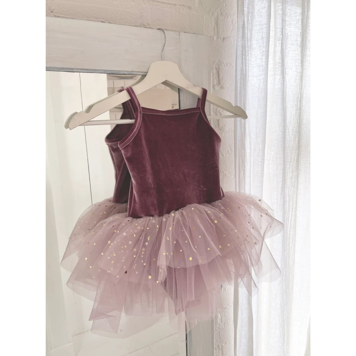 Dolly by Le Petit Tom Stars & Moon Velvet Leotard With Tulle Tutu Kjole Dusty Violet