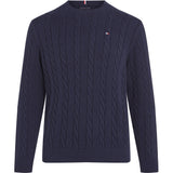 Tommy Hilfiger Dark Night Navy Crew Neck Bomuld Cable Striktrøje