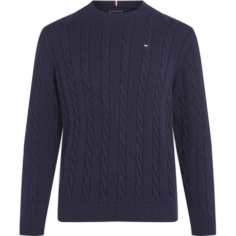 Tommy Hilfiger Dark Night Navy Crew Neck Bomuld Cable Striktrøje