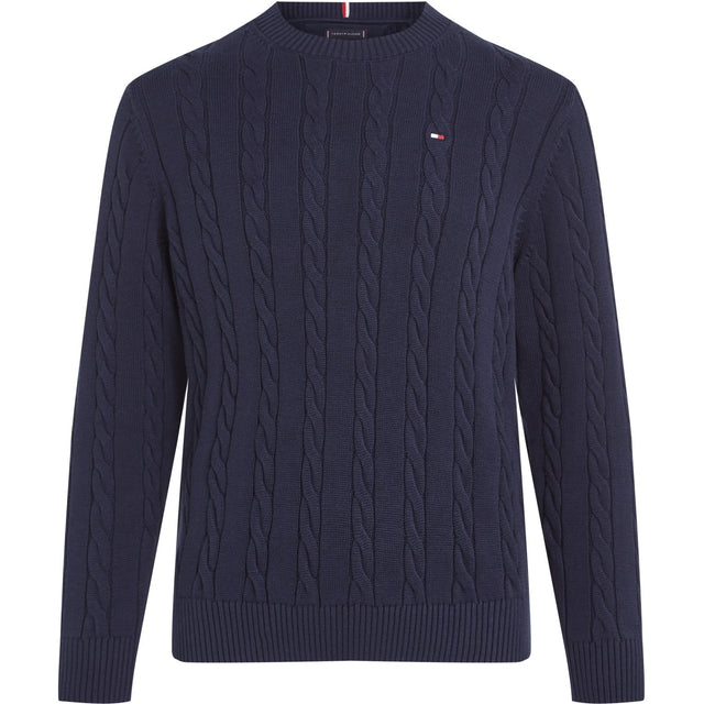 Tommy Hilfiger Dark Night Navy Crew Neck Bomuld Cable Striktrøje