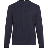 Tommy Hilfiger Dark Night Navy Crew Neck Bomuld Cable Striktrøje