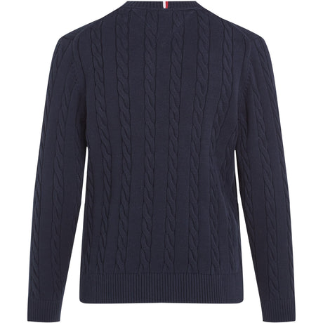 Tommy Hilfiger Dark Night Navy Crew Neck Bomuld Cable Striktrøje