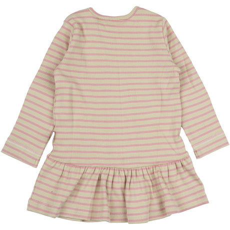 Petit Piao Bright Rose/Dark Off White Kjole L/S Modal Striped