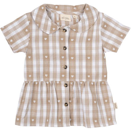 Petit Piao Off White Heart Skjorte S/S Round Woven