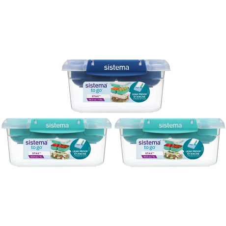 Sistema Minty Teal / Ocean Blue Ecommerce 3 Pack Stax To Go Madkasser 3 x 1L Rectangles