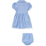 Ralph Lauren Baby Solid Oxford Kjole & Bloomer Harbour Island Blue