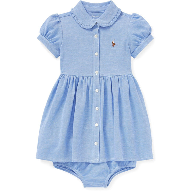 Ralph Lauren Baby Solid Oxford Kjole & Bloomer Harbour Island Blue