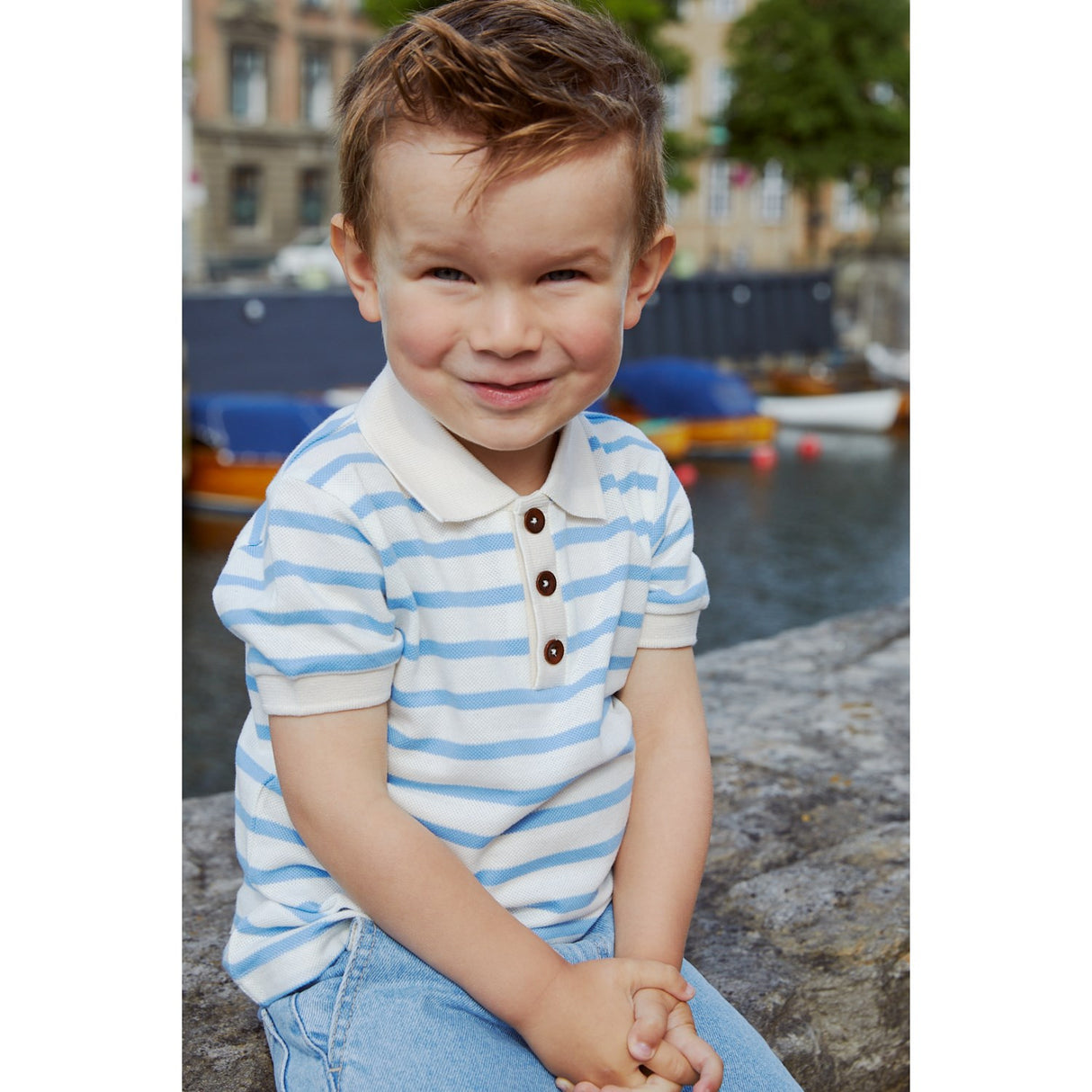 COPENHAGEN COLORS Himmelblå Stripe Pique Stripe Poloshirt