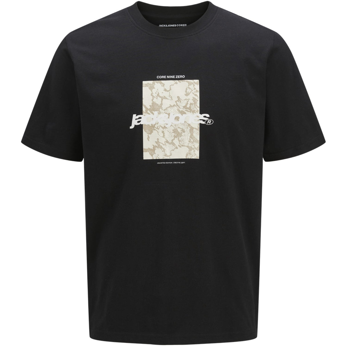 Jack & Jones Junior Black Tarmac Camo Front T-Shirt Crew Neck