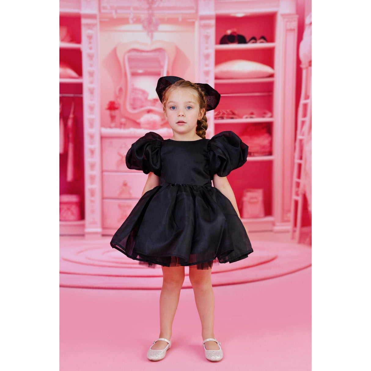 Dolly by Le Petit Tom Black Dolly World V-Back Puff Sleeve Organza Tutu Kjole