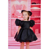 Dolly by Le Petit Tom Black Dolly World V-Back Puff Sleeve Organza Tutu Kjole