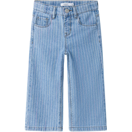 Name It Light Blue Denim Multi Rose Wide Stripe Jeans