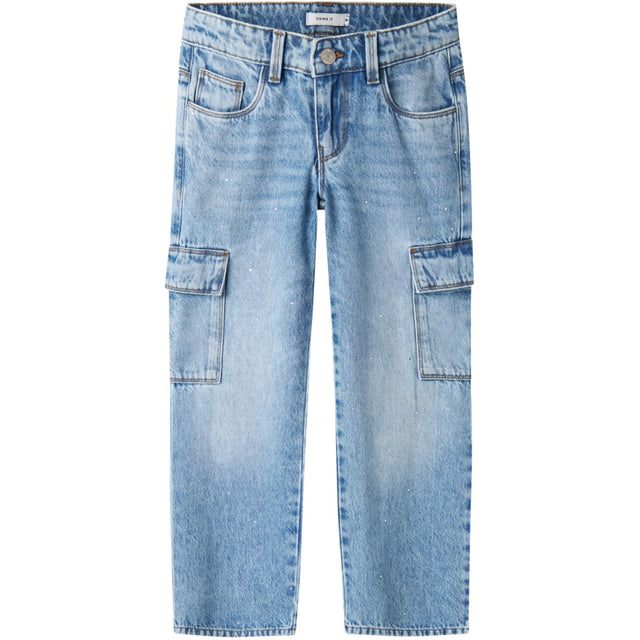 Name It Light Blue Denim Rose Wide Cargo Jeans
