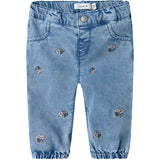 Name It Light Blue Denim Rose Shaped Embroidery Jeans