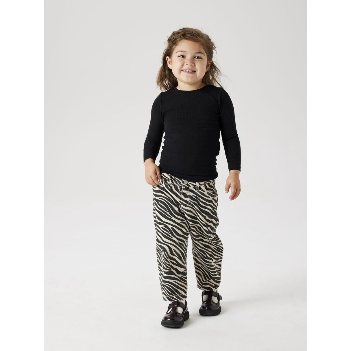 Name It Cement Black Zebra Bella Twill Mom Bukser