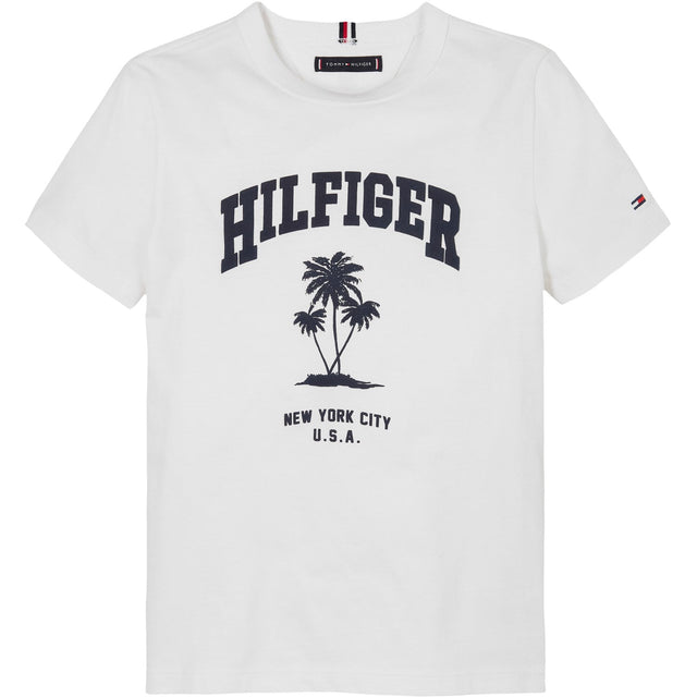 Tommy Hilfiger White Hilfiger Palm Print T-Skjorte