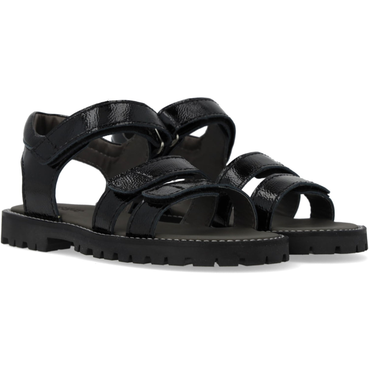 Angulus Black Justerbar Lædersandal Med Velcro