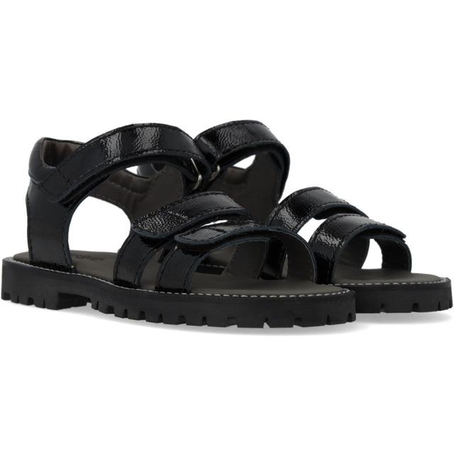 Angulus Black Justerbar Lædersandal Med Velcro