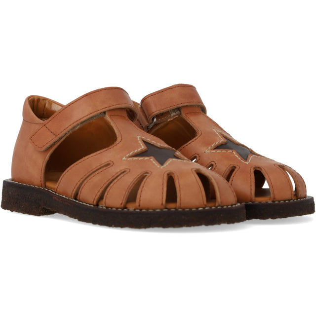 Angulus Tan/Dark Brown Lædersandal Med Stjernedetalje