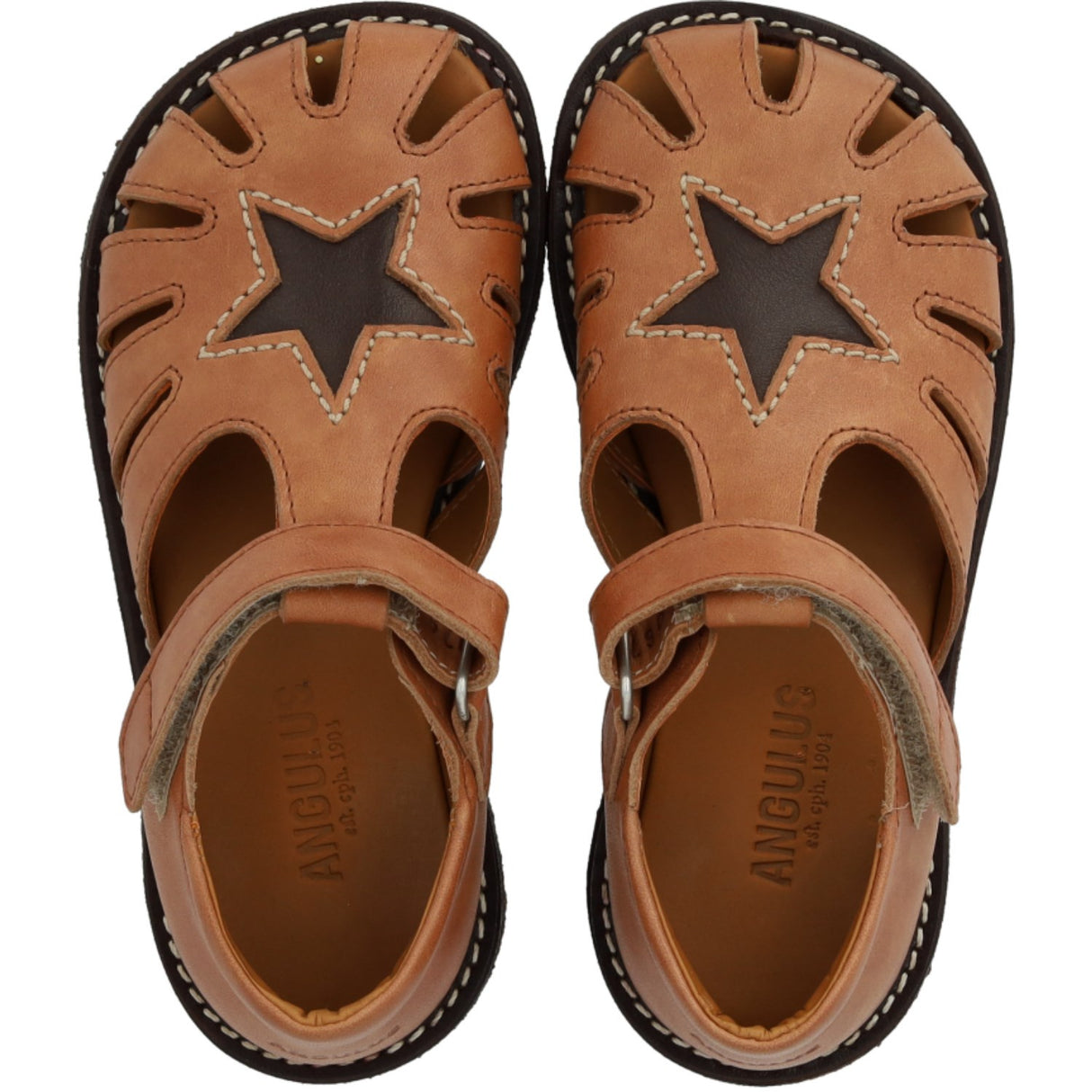 Angulus Tan/Dark Brown Lædersandal Med Stjernedetalje