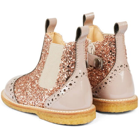 Angulus Dusty almond/Maple glitter/Elastic Klassisk Chelsea Støvle Med Funklende Glitter 2