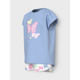 Name It Chambray Blue Butterflies Vigea Shorts Sæt