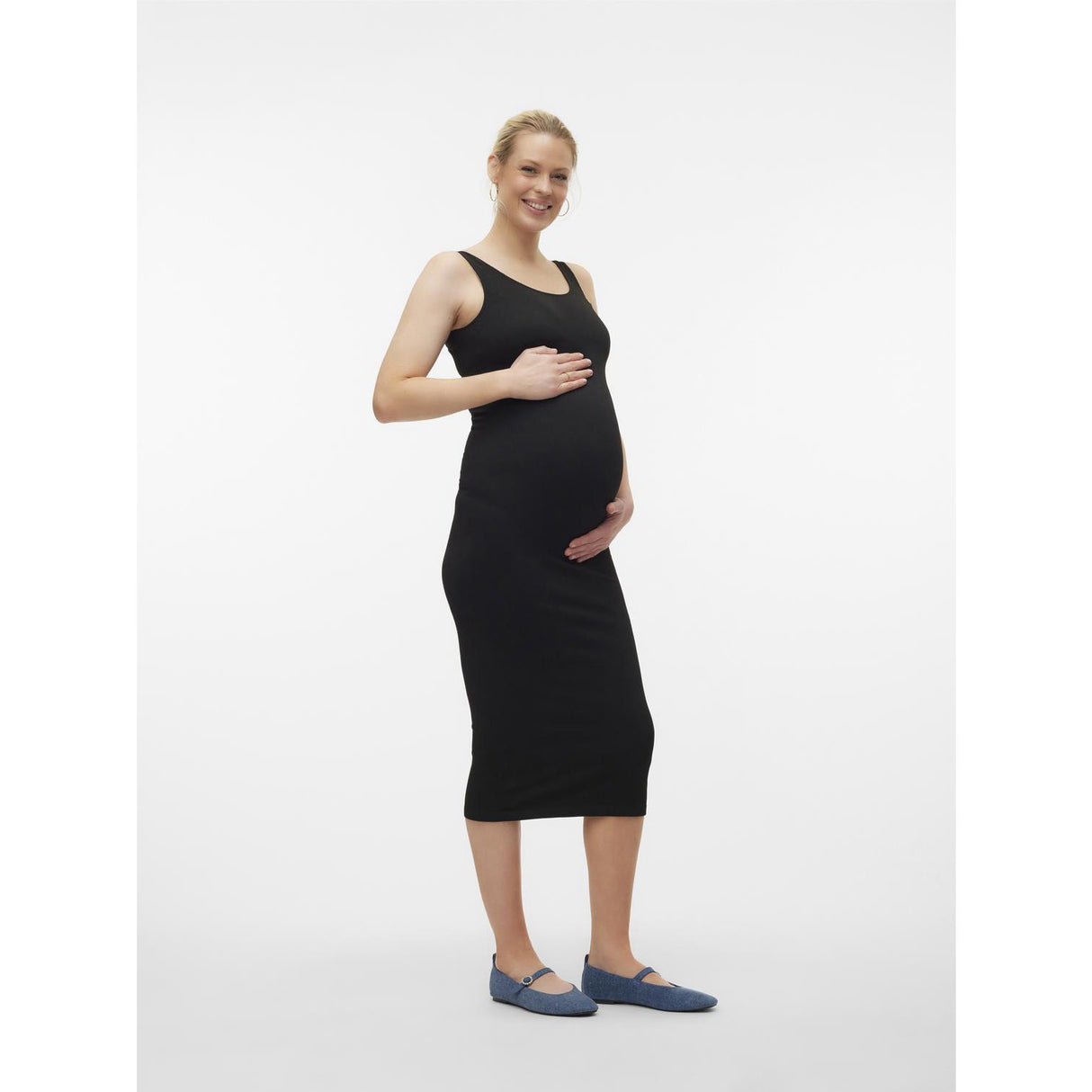 Vero Moda Maternity Black Isa Seamless Midi Rib Kjole Noos