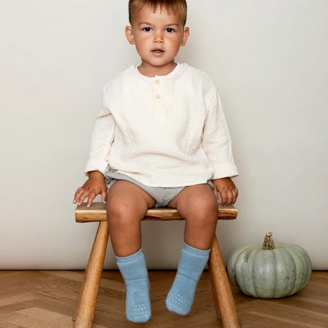 Gobabygo Dusty Blue Non Slip Strømper Organic Bomuld