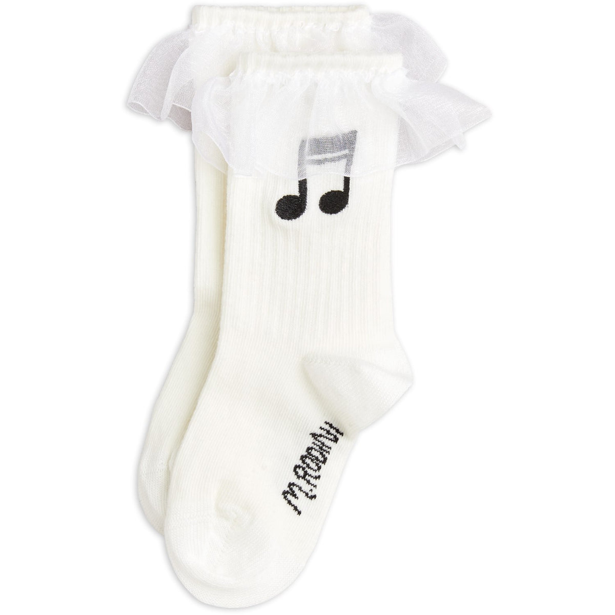 Køb Mini Rodini White Note Flæse 1-Pack Strømper