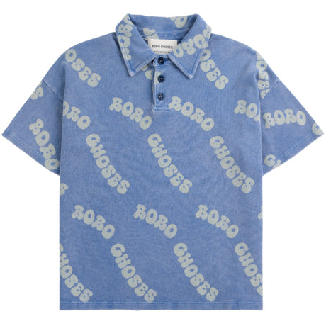 Bobo Choses Blue Wavy Bobo Choses All Over Waffle Polo T-Shirt