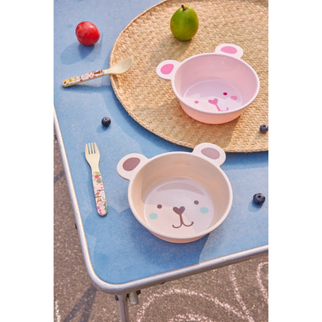 Rice Melamine Skål Med Bjørn Shape - Pink - 500 Ml