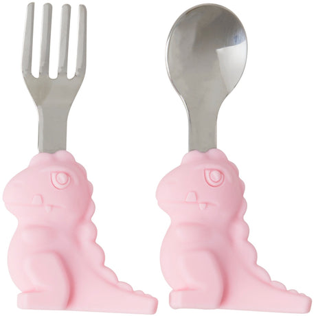 Rice Stainless Steel Kids Bestik Med Dino Handle - Pink