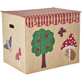 Rice Raffia Opbevaring Box Med Happy Forest Theme - Extra Large - Foldable