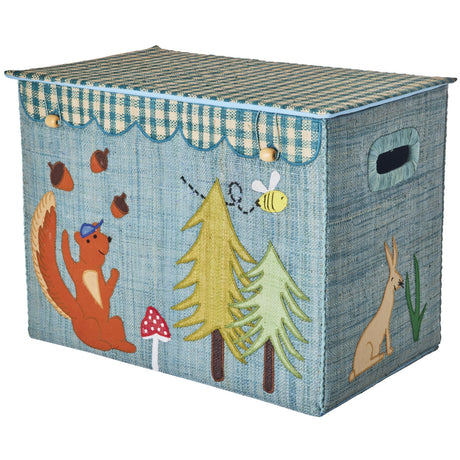 Rice Raffia Opbevaring Box Med Happy Forest Theme - Large - Foldable