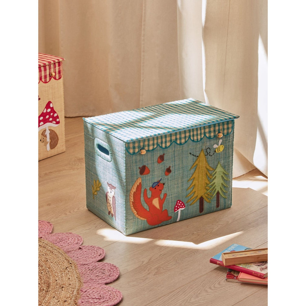 Rice Raffia Opbevaring Box Med Happy Forest Theme - Large - Foldable