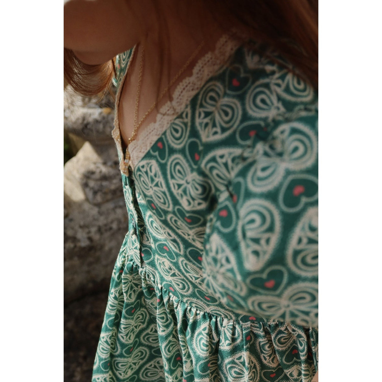 Konges Sløjd Lacy Green Coeur Lace Kjole GOTS