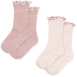 Konges Sløjd Rose/Off White 2 Pak Rib Flæse Strømper