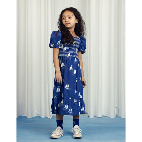 Mini Rodini Blue Sailing Boats AOP Woven Smock Kjole